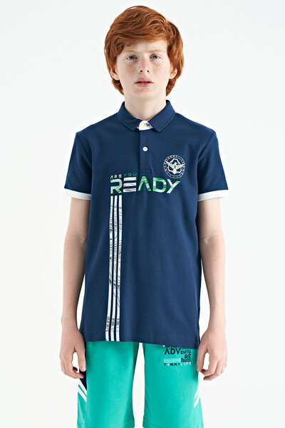 Tommylife Wholesale 7-15 Age Polo Neck Standard Fit Printed Boys' T-Shirt 11143 Indigo - Thumbnail