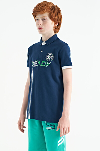 Tommylife Wholesale 7-15 Age Polo Neck Standard Fit Printed Boys' T-Shirt 11143 Indigo - Thumbnail