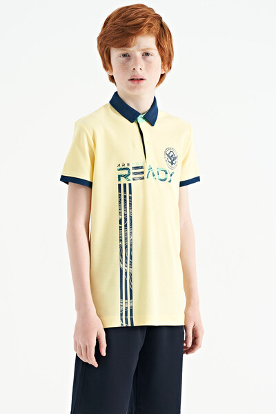 Tommylife Wholesale 7-15 Age Polo Neck Standard Fit Printed Boys' T-Shirt 11143 Yellow - Thumbnail