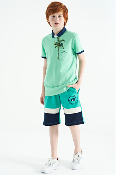 Tommylife Wholesale 7-15 Age Polo Neck Standard Fit Printed Boys' T-Shirt 11144 Aqua Green - Thumbnail