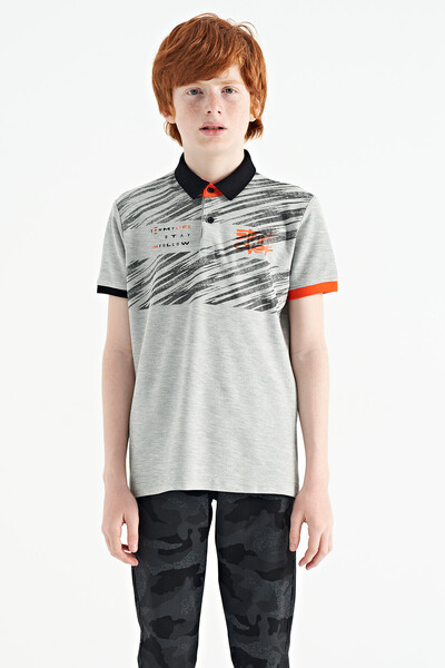 Tommylife Wholesale 7-15 Age Polo Neck Standard Fit Printed Boys' T-Shirt 11161 Gray Melange - Thumbnail