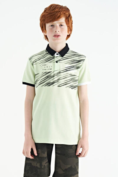 Tommylife Wholesale 7-15 Age Polo Neck Standard Fit Printed Boys' T-Shirt 11161 Light Green - Thumbnail
