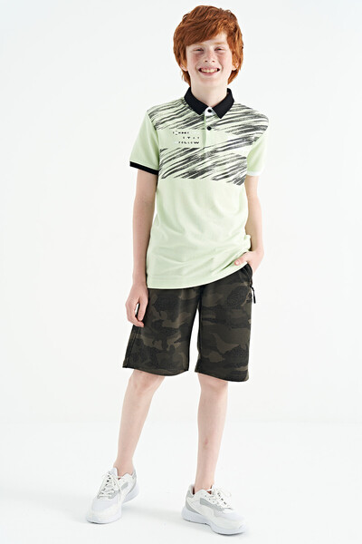 Tommylife Wholesale 7-15 Age Polo Neck Standard Fit Printed Boys' T-Shirt 11161 Light Green - Thumbnail