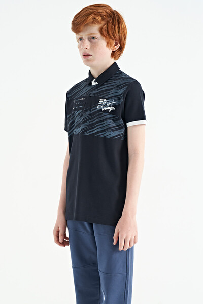 Tommylife Wholesale 7-15 Age Polo Neck Standard Fit Printed Boys' T-Shirt 11161 Navy Blue - Thumbnail