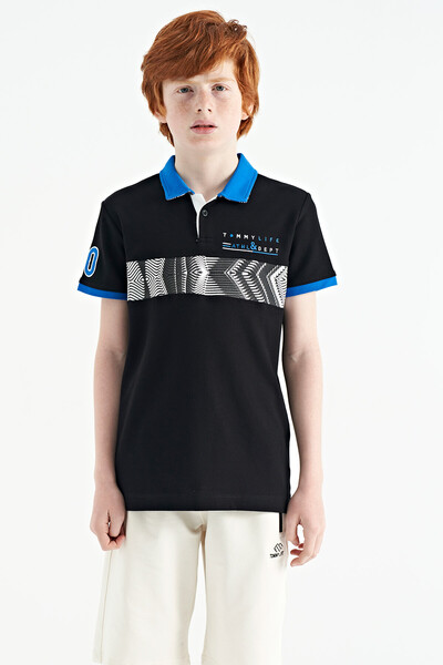 Tommylife Wholesale 7-15 Age Polo Neck Standard Fit Printed Boys' T-Shirt 11162 Black - Thumbnail
