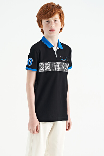 Tommylife Wholesale 7-15 Age Polo Neck Standard Fit Printed Boys' T-Shirt 11162 Black - Thumbnail