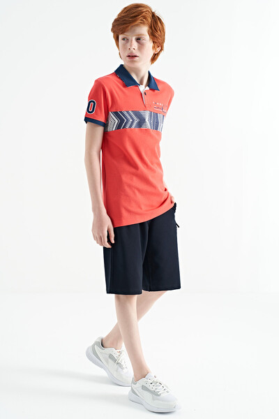 Tommylife Wholesale 7-15 Age Polo Neck Standard Fit Printed Boys' T-Shirt 11162 Coral - Thumbnail