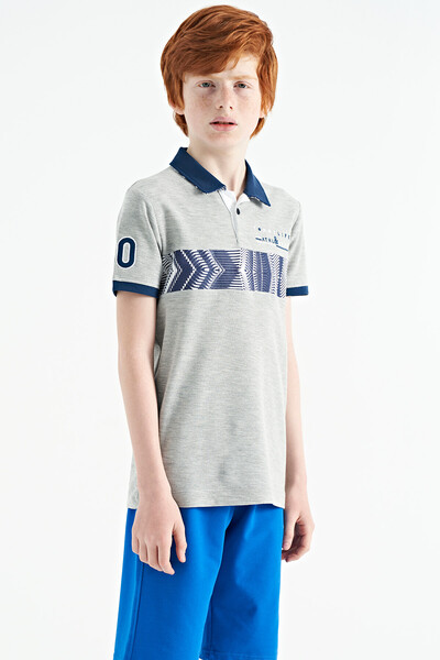 Tommylife Wholesale 7-15 Age Polo Neck Standard Fit Printed Boys' T-Shirt 11162 Gray Melange - Thumbnail