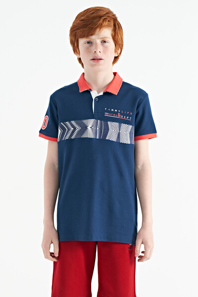 Tommylife Wholesale 7-15 Age Polo Neck Standard Fit Printed Boys' T-Shirt 11162 Indigo - Thumbnail