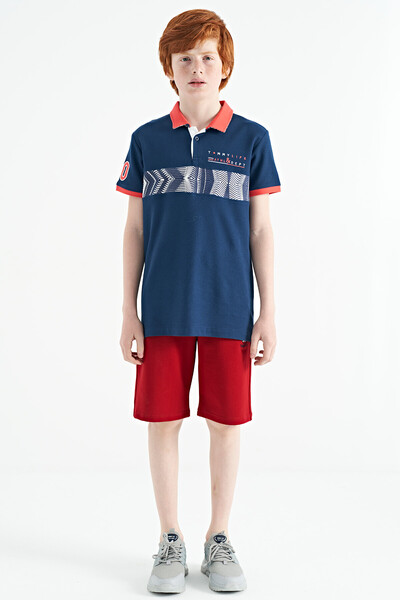 Tommylife Wholesale 7-15 Age Polo Neck Standard Fit Printed Boys' T-Shirt 11162 Indigo - Thumbnail