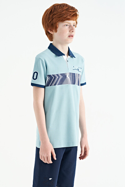 Tommylife Wholesale 7-15 Age Polo Neck Standard Fit Printed Boys' T-Shirt 11162 Light Blue - Thumbnail