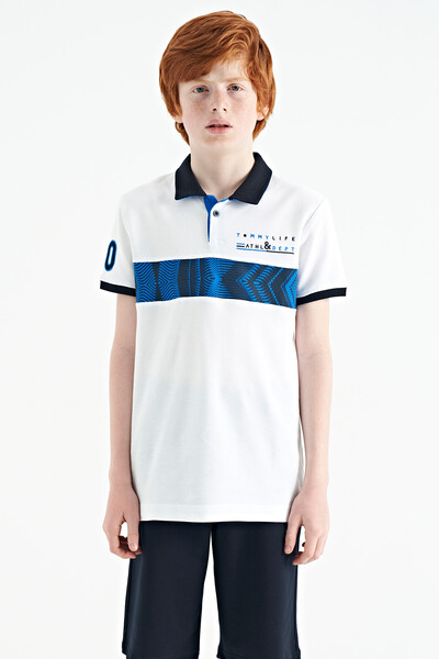 Tommylife Wholesale 7-15 Age Polo Neck Standard Fit Printed Boys' T-Shirt 11162 White - Thumbnail