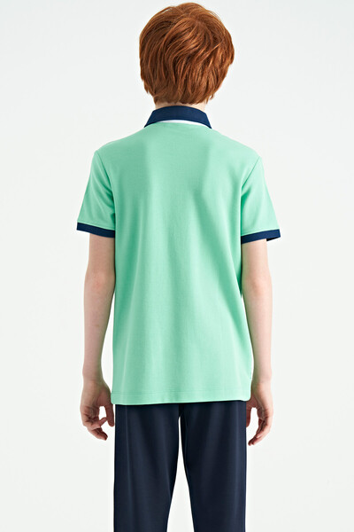 Tommylife Wholesale 7-15 Age Polo Neck Standard Fit Printed Boys' T-Shirt 11164 Aqua Green - Thumbnail