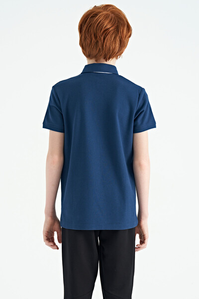 Tommylife Wholesale 7-15 Age Polo Neck Standard Fit Printed Boys' T-Shirt 11164 Indigo - Thumbnail