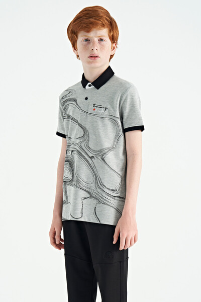 Tommylife Wholesale 7-15 Age Polo Neck Standard Fit Printed Boys' T-Shirt 11165 Gray Melange - Thumbnail