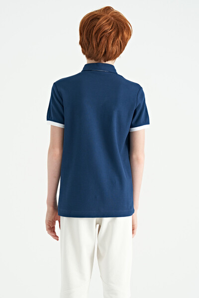 Tommylife Wholesale 7-15 Age Polo Neck Standard Fit Printed Boys' T-Shirt 11165 Indigo - Thumbnail