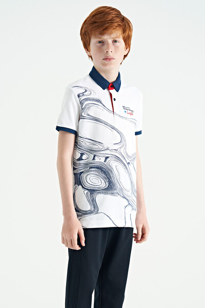 Tommylife Wholesale 7-15 Age Polo Neck Standard Fit Printed Boys' T-Shirt 11165 White - Thumbnail