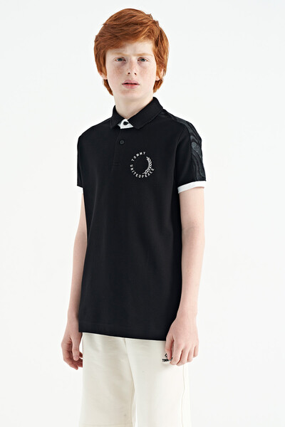 Tommylife Wholesale 7-15 Age Polo Neck Standard Fit Printed Boys' T-Shirt 11166 Black - Thumbnail
