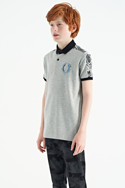 Tommylife Wholesale 7-15 Age Polo Neck Standard Fit Printed Boys' T-Shirt 11166 Gray Melange - Thumbnail