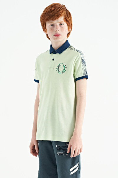Tommylife Wholesale 7-15 Age Polo Neck Standard Fit Printed Boys' T-Shirt 11166 Light Green - Thumbnail