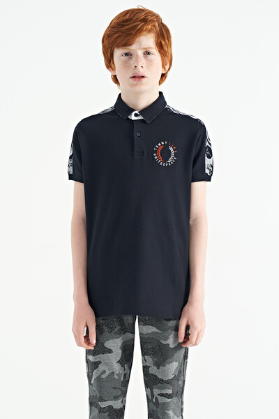 Tommylife Wholesale 7-15 Age Polo Neck Standard Fit Printed Boys' T-Shirt 11166 Navy Blue - Thumbnail