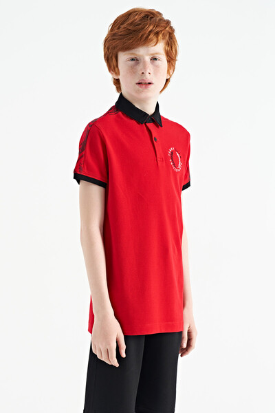 Tommylife Wholesale 7-15 Age Polo Neck Standard Fit Printed Boys' T-Shirt 11166 Red - Thumbnail