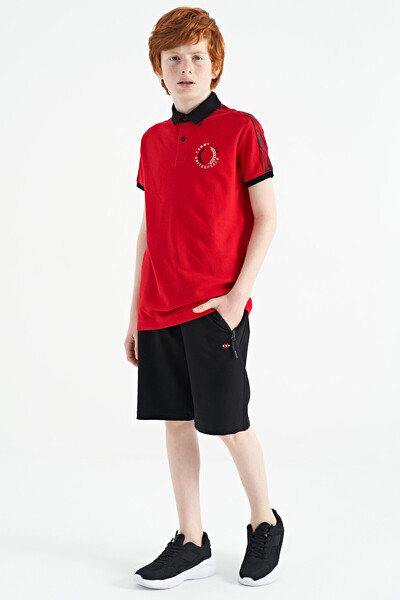 Tommylife Wholesale 7-15 Age Polo Neck Standard Fit Printed Boys' T-Shirt 11166 Red - Thumbnail