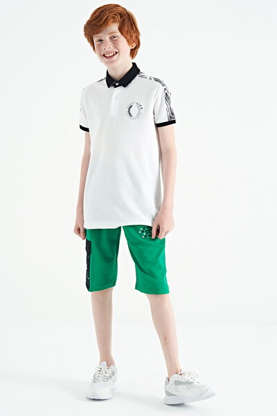 Tommylife Wholesale 7-15 Age Polo Neck Standard Fit Printed Boys' T-Shirt 11166 White - Thumbnail