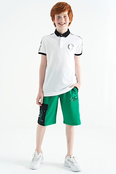 Tommylife Wholesale 7-15 Age Polo Neck Standard Fit Printed Boys' T-Shirt 11166 White - Thumbnail