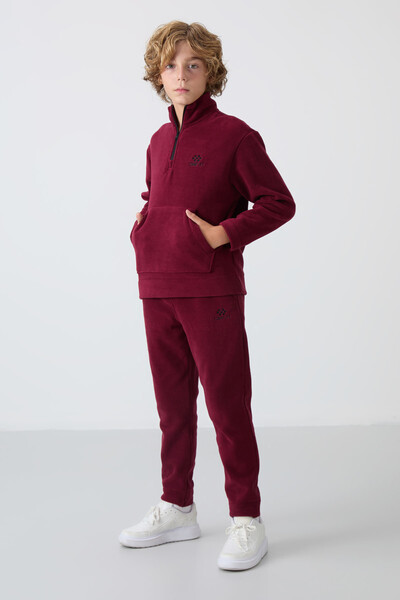 Tommylife Wholesale 7-15 Age Stand Collar Boys' Fleece Tracksuit Set 11218 Bordeaux - Thumbnail