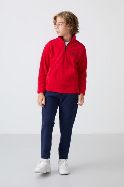 Tommylife Wholesale 7-15 Age Stand Collar Boys' Fleece Tracksuit Set 11218 Red - Navy Blue - Thumbnail