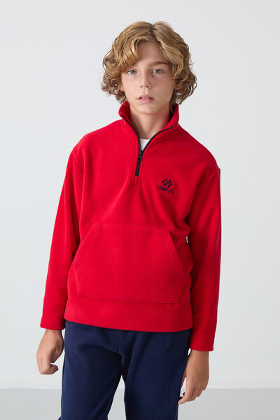 Tommylife Wholesale 7-15 Age Stand Collar Boys' Fleece Tracksuit Set 11218 Red - Navy Blue - Thumbnail