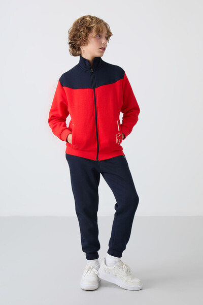 Tommylife Wholesale 7-15 Age Stand Collar Boys' Tracksuit Set 11240 Fiesta - Navy Blue - Thumbnail