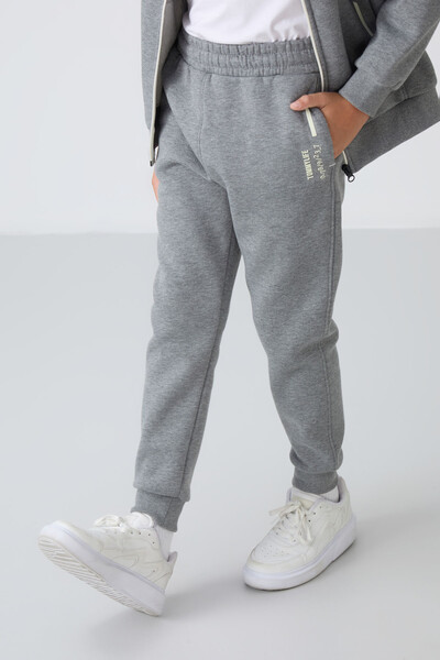 Tommylife Wholesale 7-15 Age Stand Collar Boys' Tracksuit Set 11240 Gray Melange - Thumbnail