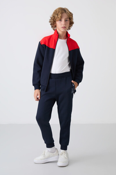 Tommylife Wholesale 7-15 Age Stand Collar Boys' Tracksuit Set 11240 Navy Blue - Thumbnail