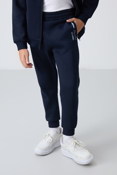 Tommylife Wholesale 7-15 Age Stand Collar Boys' Tracksuit Set 11240 Navy Blue - Thumbnail