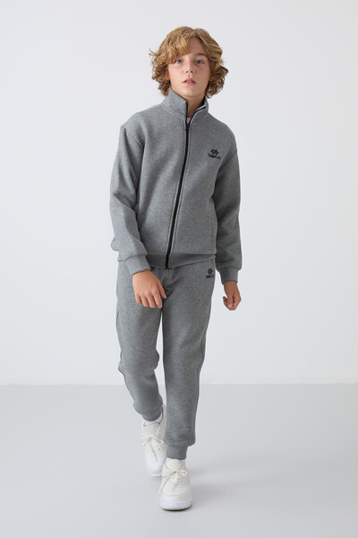 Tommylife Wholesale 7-15 Age Stand Collar Boys' Tracksuit Set 11256 Gray Melange - 2