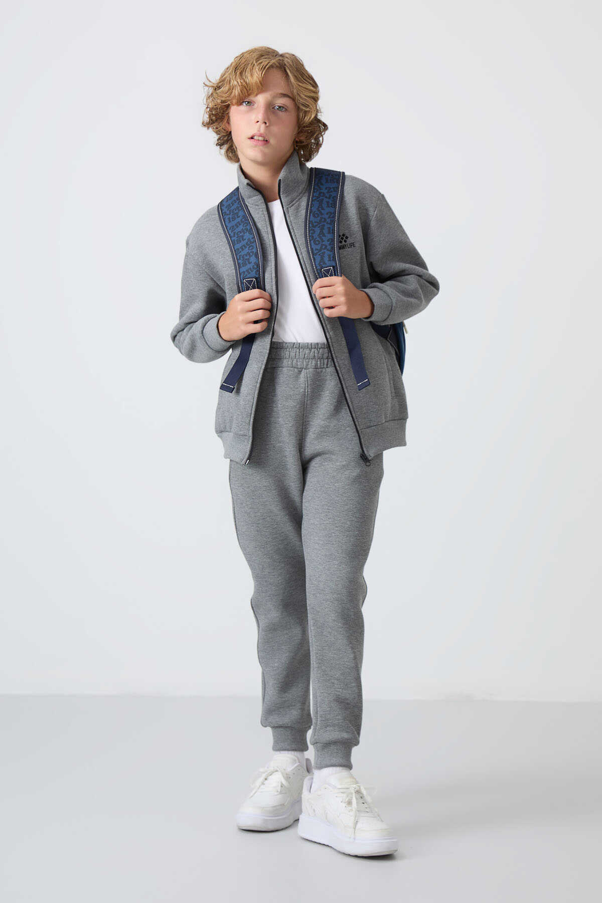 Tommylife Wholesale 7-15 Age Stand Collar Boys' Tracksuit Set 11256 Gray Melange - 4