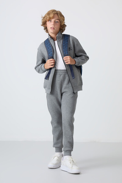 Tommylife Wholesale 7-15 Age Stand Collar Boys' Tracksuit Set 11256 Gray Melange - 4