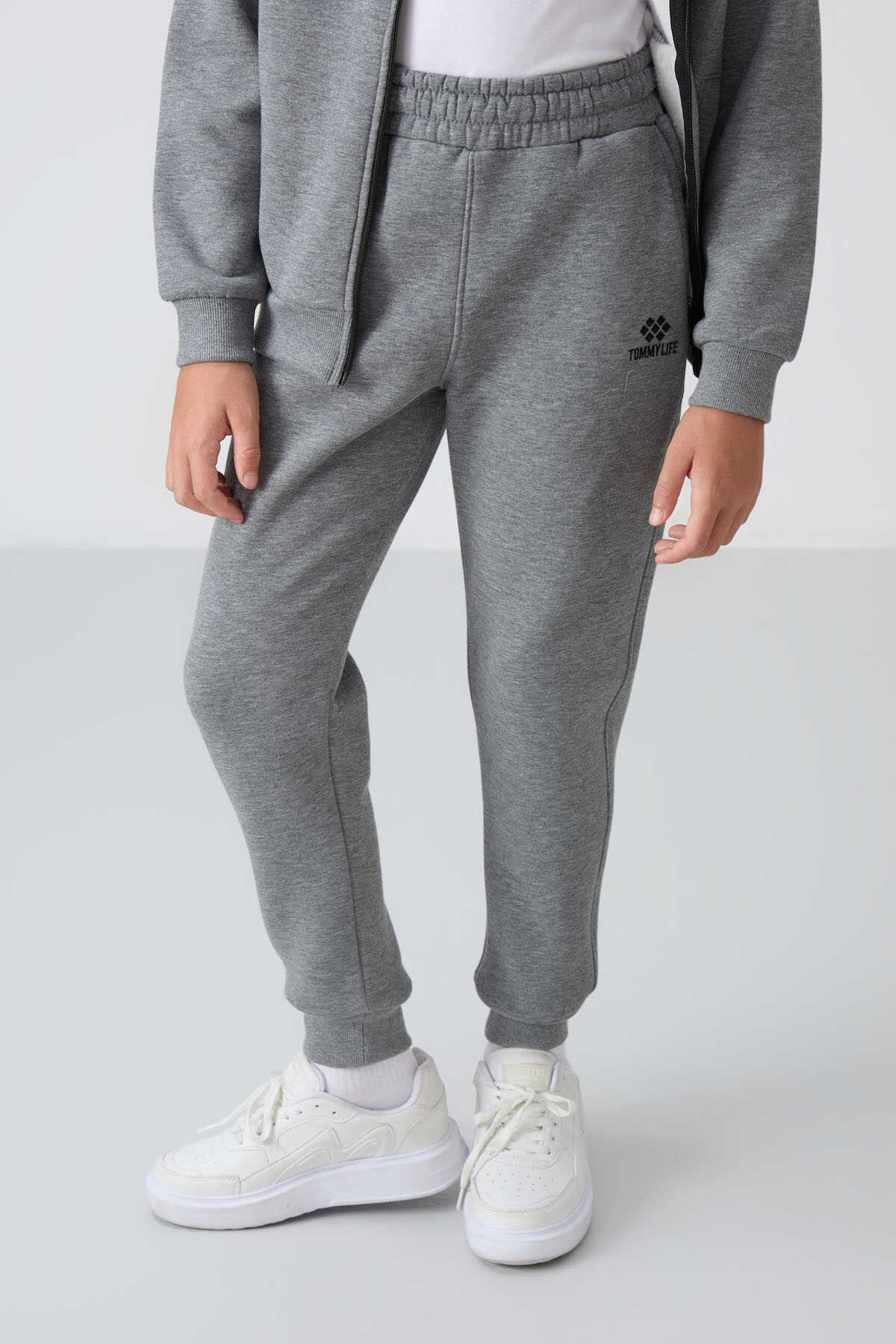 Tommylife Wholesale 7-15 Age Stand Collar Boys' Tracksuit Set 11256 Gray Melange - 5