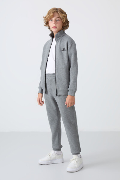 Tommylife Wholesale 7-15 Age Stand Collar Boys' Tracksuit Set 11256 Gray Melange - 6