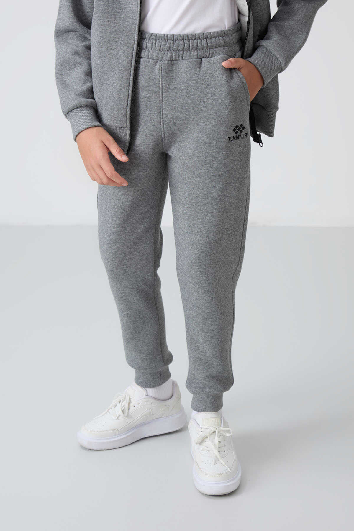 Tommylife Wholesale 7-15 Age Stand Collar Boys' Tracksuit Set 11256 Gray Melange - 8