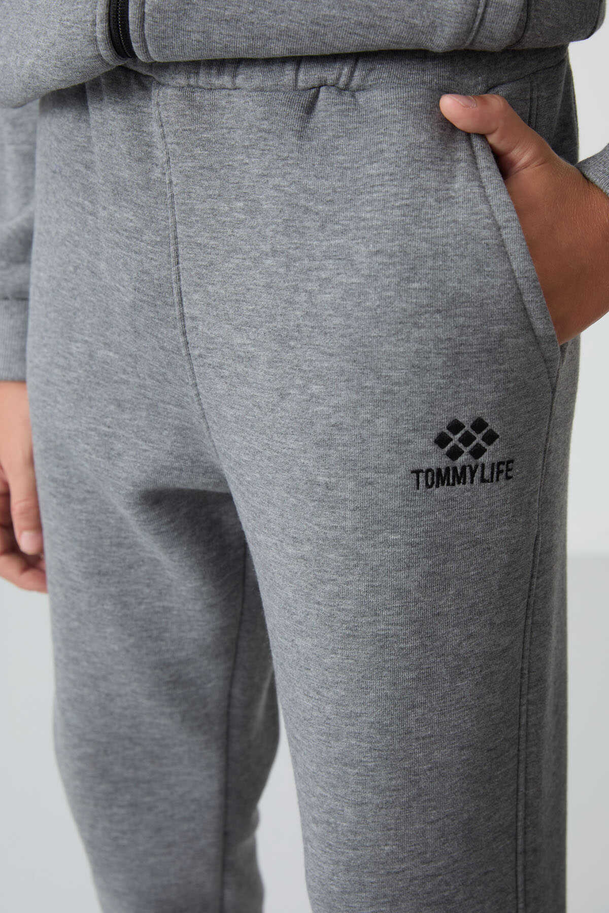Tommylife Wholesale 7-15 Age Stand Collar Boys' Tracksuit Set 11256 Gray Melange - 10