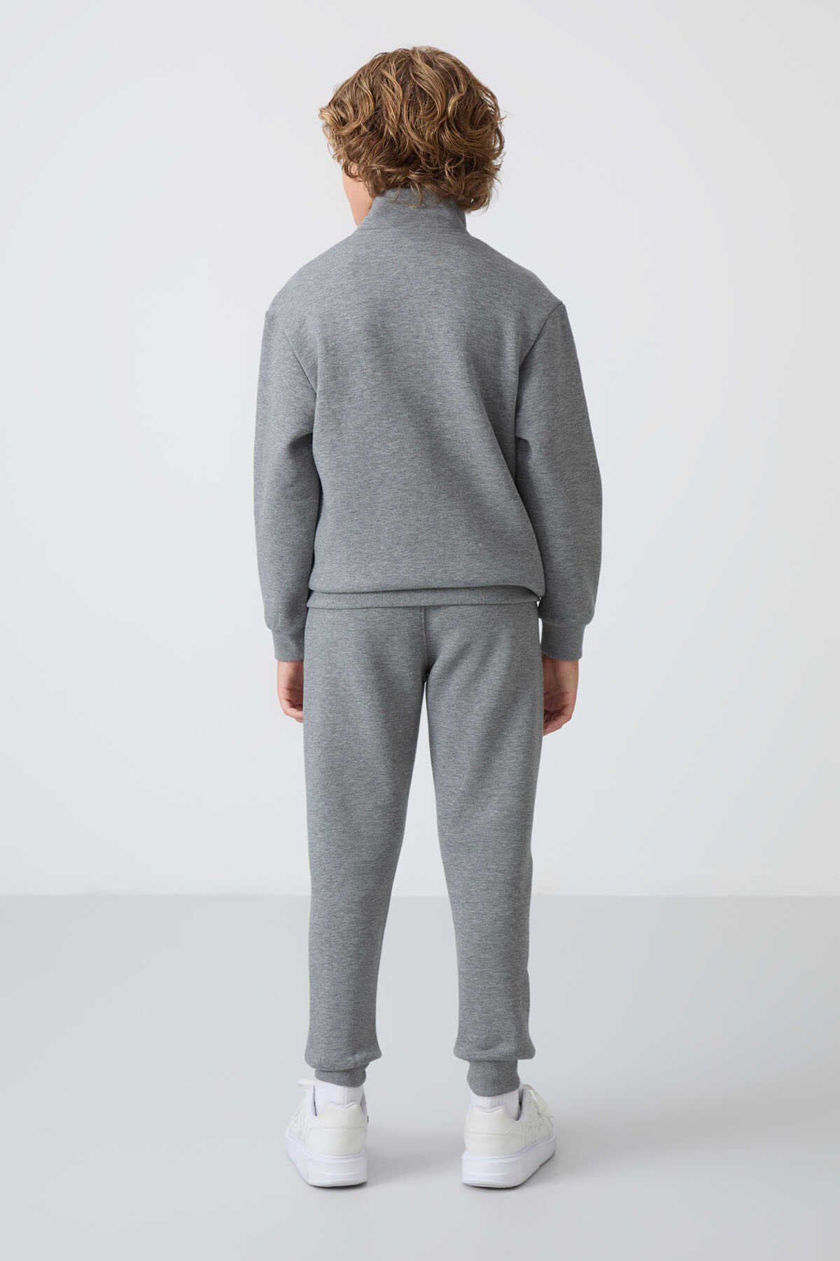 Tommylife Wholesale 7-15 Age Stand Collar Boys' Tracksuit Set 11256 Gray Melange - 11