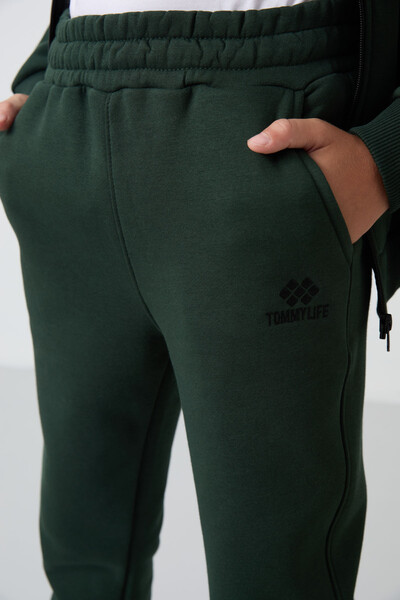 Tommylife Wholesale 7-15 Age Stand Collar Boys' Tracksuit Set 11256 Pine Green - 8