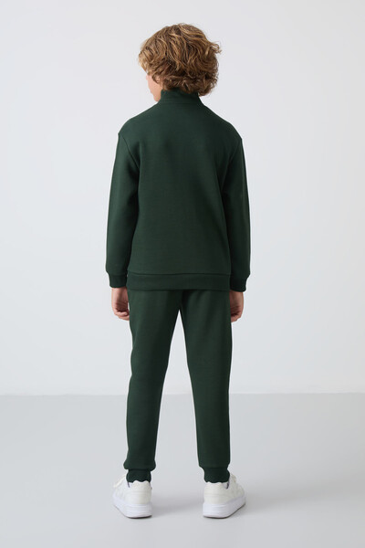 Tommylife Wholesale 7-15 Age Stand Collar Boys' Tracksuit Set 11256 Pine Green - 9