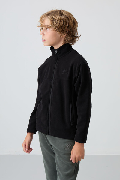 Tommylife Wholesale 7-15 Age Stand Collar Standard Fit Basic Boys' Fleece Sweatshirt 11223 Black - Thumbnail
