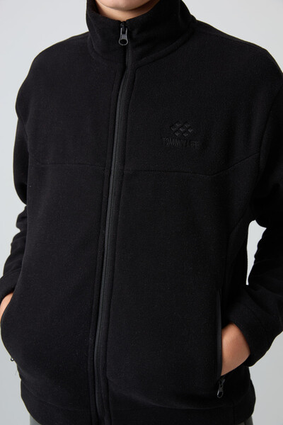 Tommylife Wholesale 7-15 Age Stand Collar Standard Fit Basic Boys' Fleece Sweatshirt 11223 Black - Thumbnail