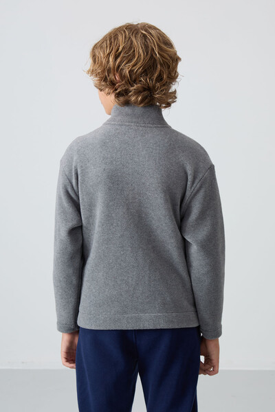 Tommylife Wholesale 7-15 Age Stand Collar Standard Fit Basic Boys' Fleece Sweatshirt 11223 Gray Melange - Thumbnail