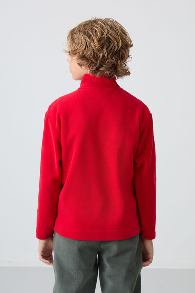 Tommylife Wholesale 7-15 Age Stand Collar Standard Fit Basic Boys' Fleece Sweatshirt 11223 Red - Thumbnail